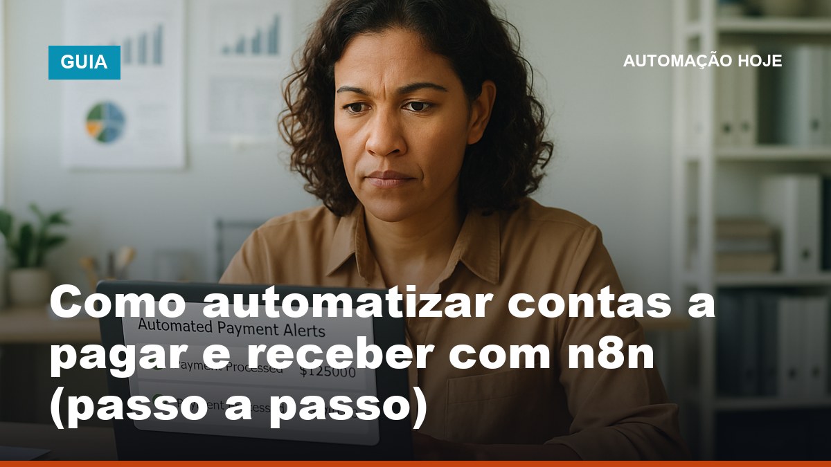 Gestora financeira brasileira verificando alertas de contas a pagar automatizadas no n8n no laptop
