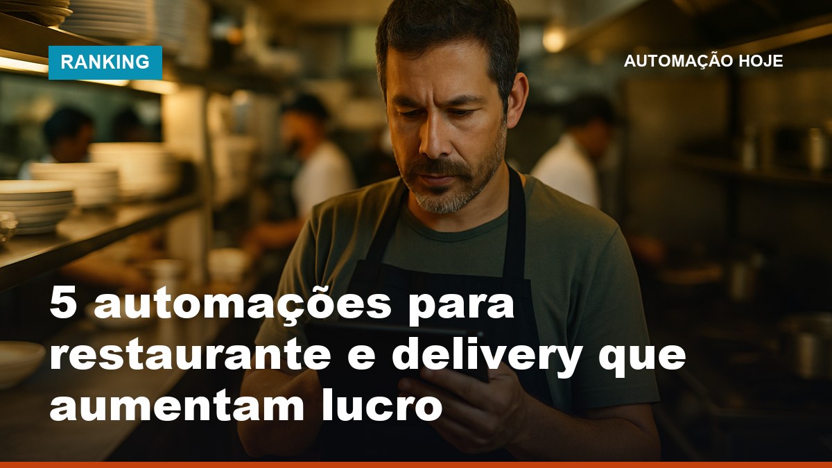 Dono de restaurante brasileiro monitorando pedidos automáticos no tablet na entrada da cozinha