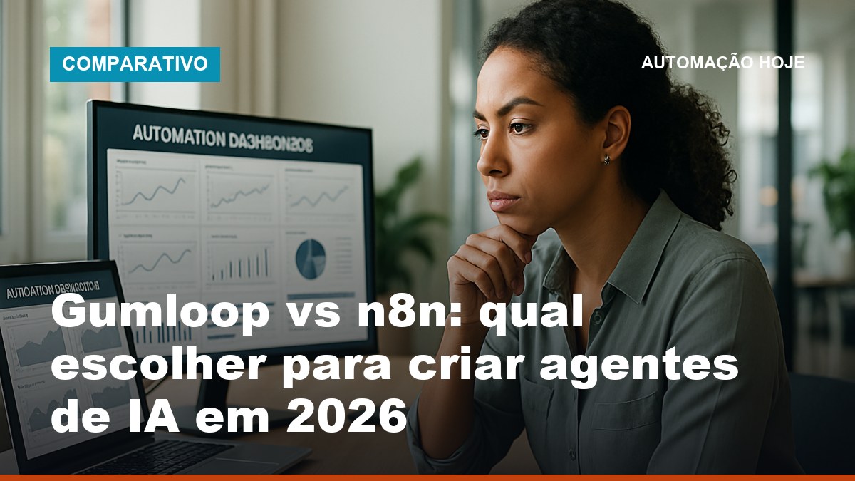 Comparativo Gumloop vs n8n: profissional avaliando ferramentas de automação com agentes de IA em 2026