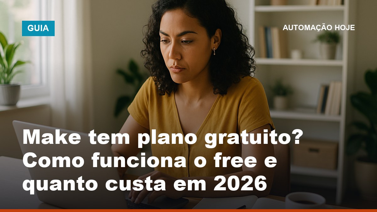 Empreendedora testando o plano gratuito do Make no notebook para montar automações