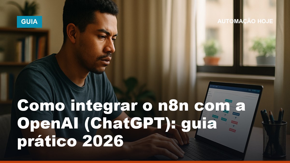 Profissional integrando o n8n com a OpenAI (ChatGPT) na tela do notebook para automação