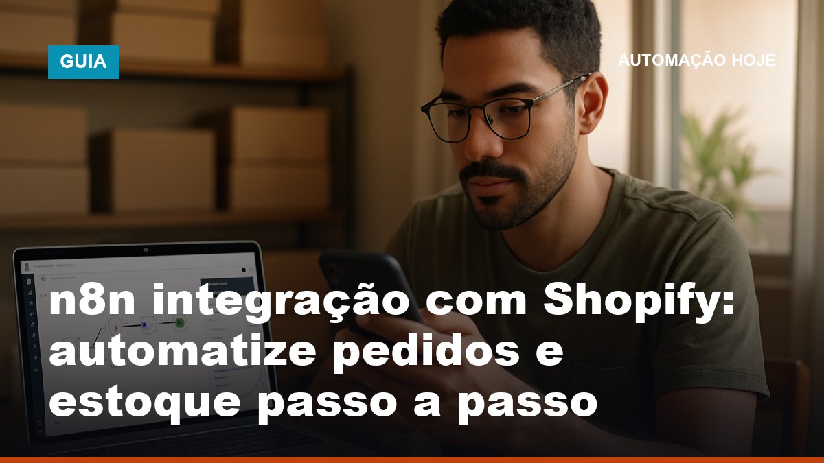 Empreendedor de e-commerce brasileiro conferindo notificação de pedido Shopify automatizada pelo n8n no celular