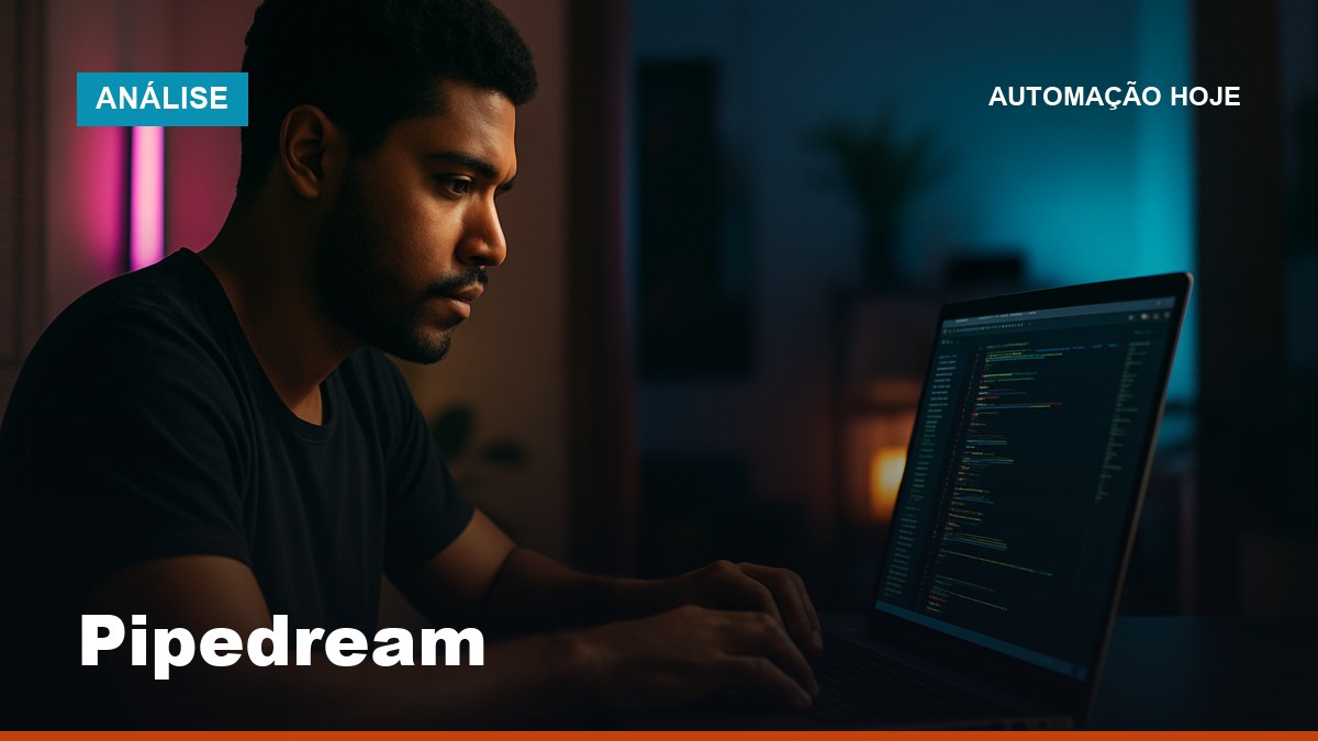 Desenvolvedor brasileiro programando automação no Pipedream em setup gamer escuro